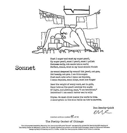 Broadside of "Sonnet" by Dan Beachy-Quick 
