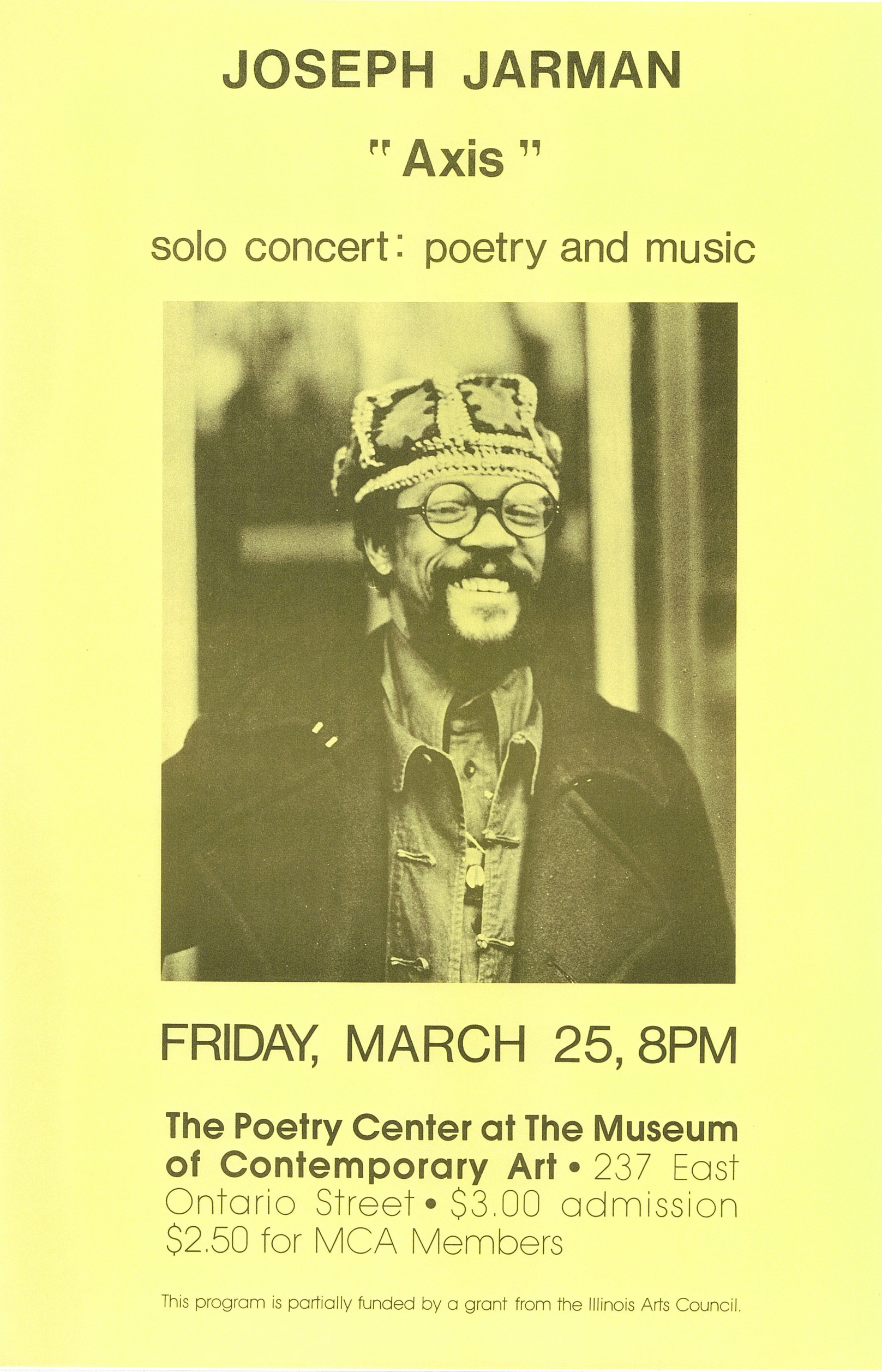 Vintage poster of of Joseph Jarman's solo concert for the Poetry Center of Chicago.