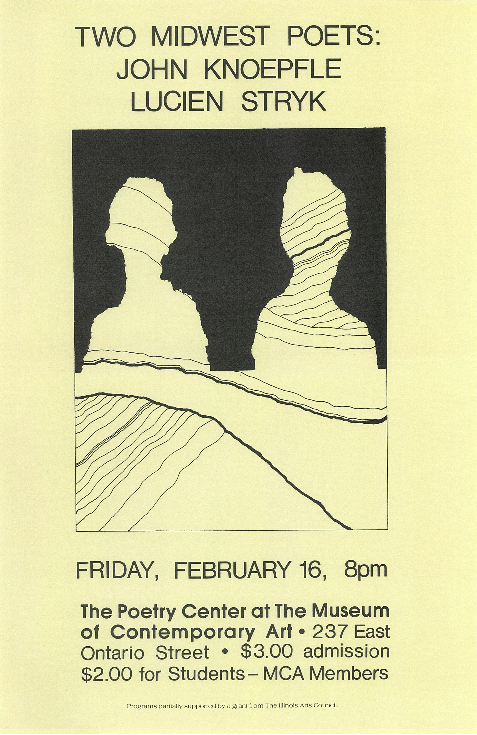 Vintage poster of Two Midwest Poets: John Knoepfle and Lucien Stryk reading at the Poetry Center of Chicago.