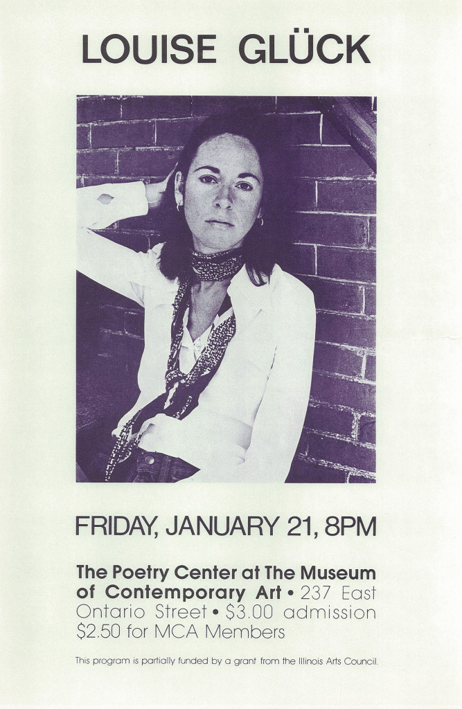 Vintage poster of Louise Glück's reading at the Poetry Center of Chicago