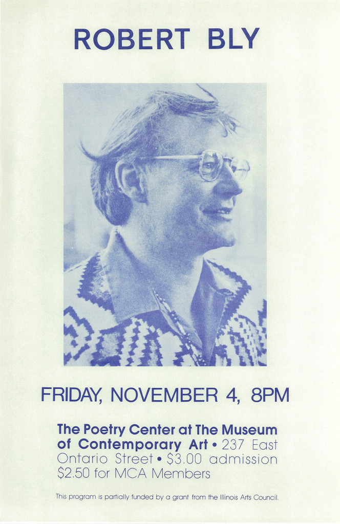 Vintage poster of Robert Bly's reading at the Poetry Center of Chicago.