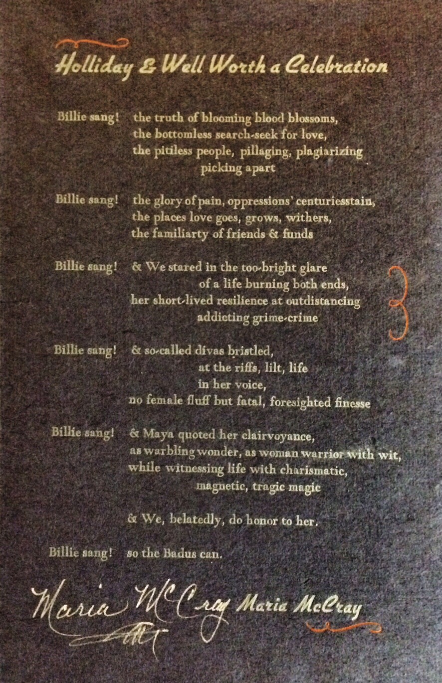Broadside of "Holliday & Well Worth a Celebration" by Maria McCray