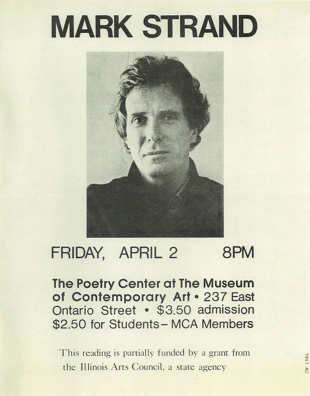 Vintage poster of Mark Strand's reading at the Poetry Center of Chicago.
