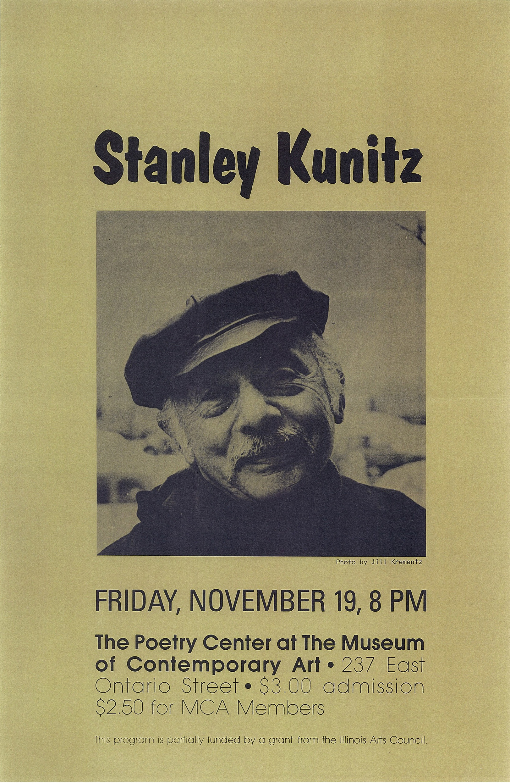 Vintage poster of Stanley Kunitz's reading at the Poetry Center of Chicago.