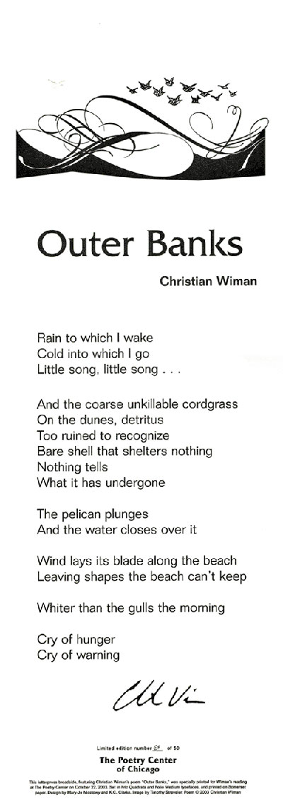 Broadside of Christian Wiman's poem, "Outer Banks."
