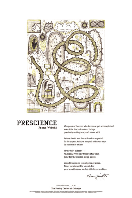 Broadside of Franz Wright's poem, "Prescience."